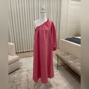 LAKE Milly Pink One Shoulder Linen Midi Dress Preppy Coastal Womens Size M EUC